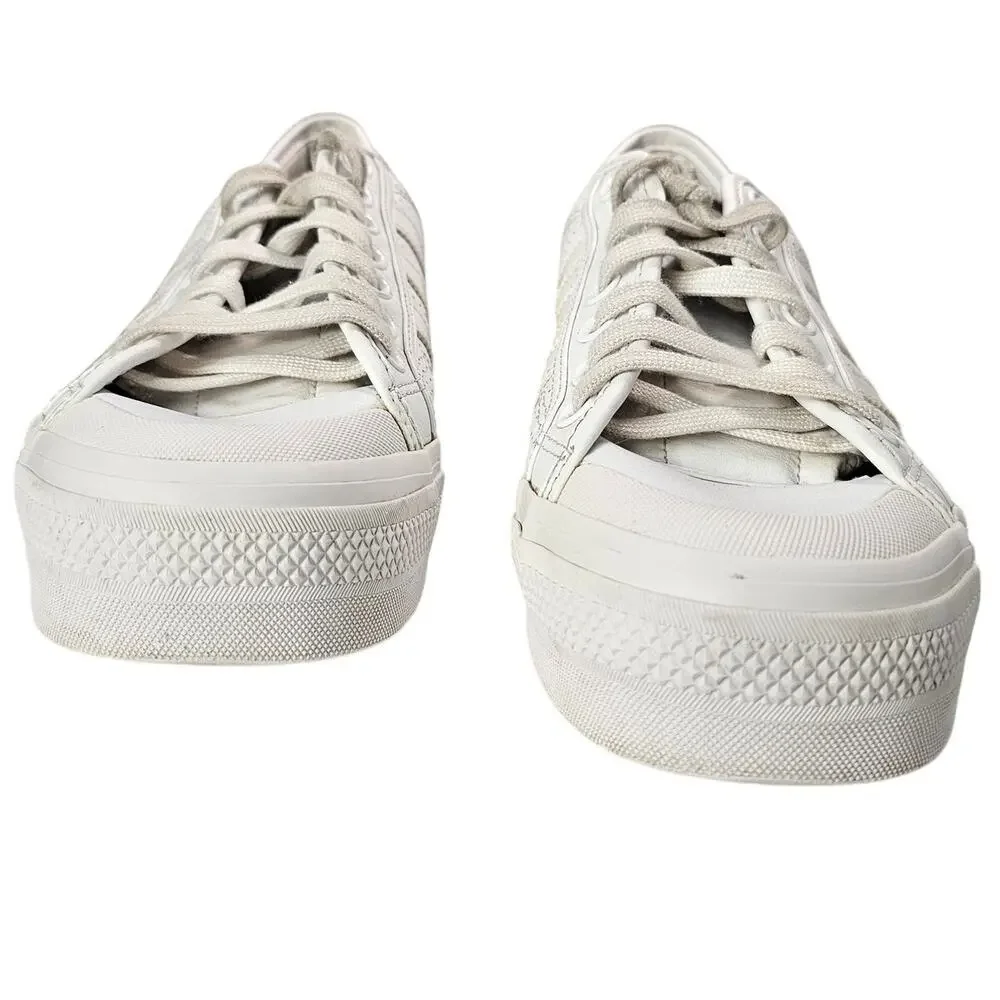 Adidas Women's Nizza Platform Triple White Perforated Sneaker Shoes, Size 10